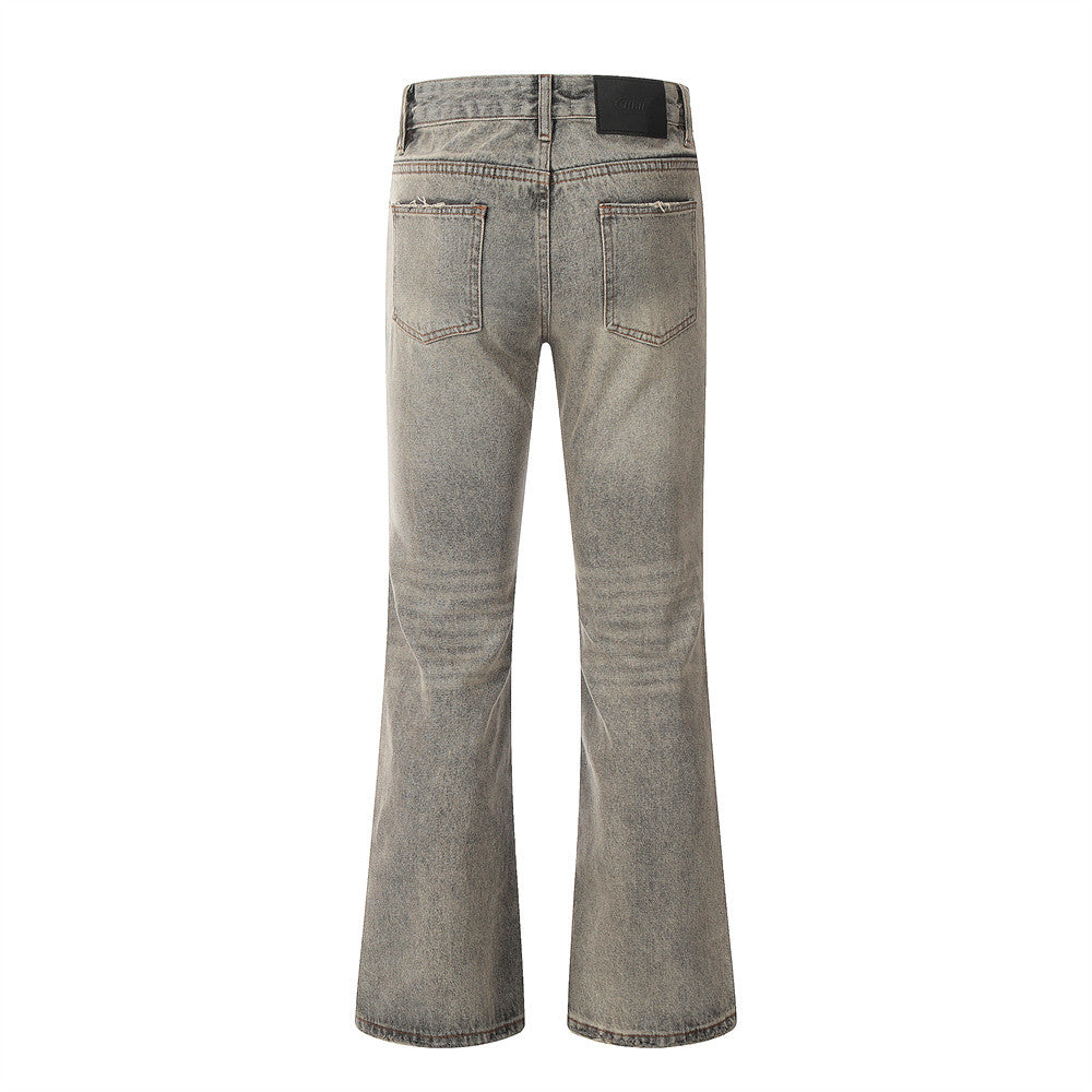Worn Looking Washed-out Denim Bootcut Trousers Men's Hippie Trend
