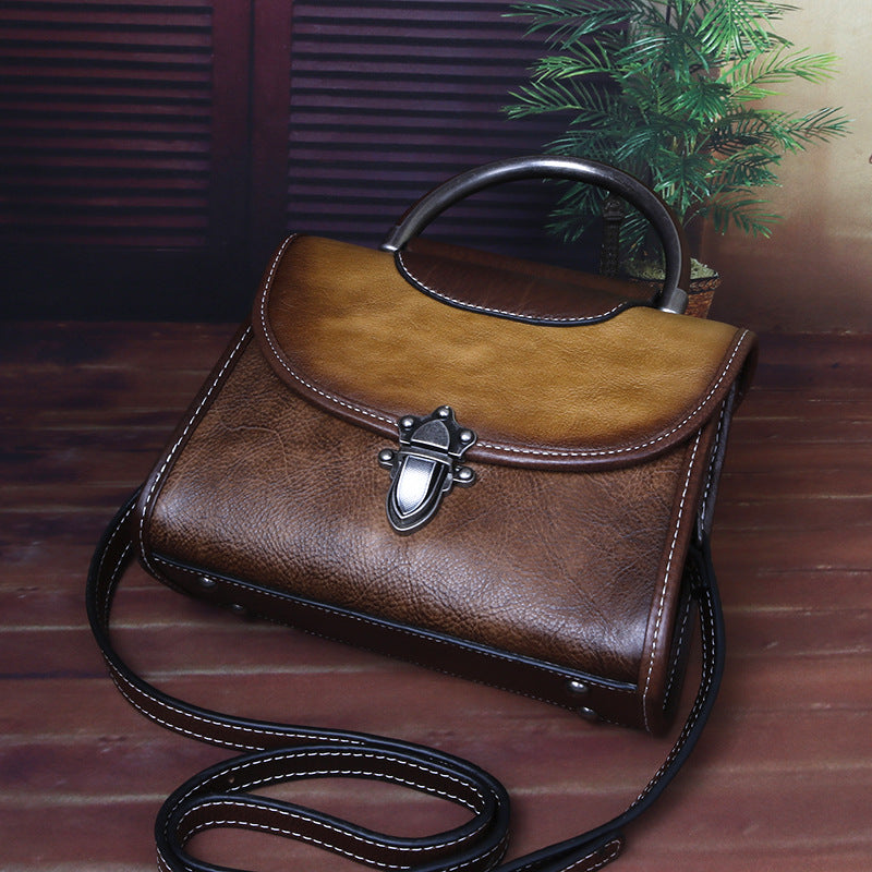 First-Layer Cowhide Mini Bag | Retro-Style Shoulder & Crossbody Bag for Women