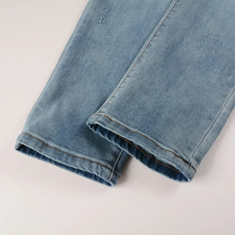 New Men's Slim Cut Cashew Flower Casual Versatile Jeans