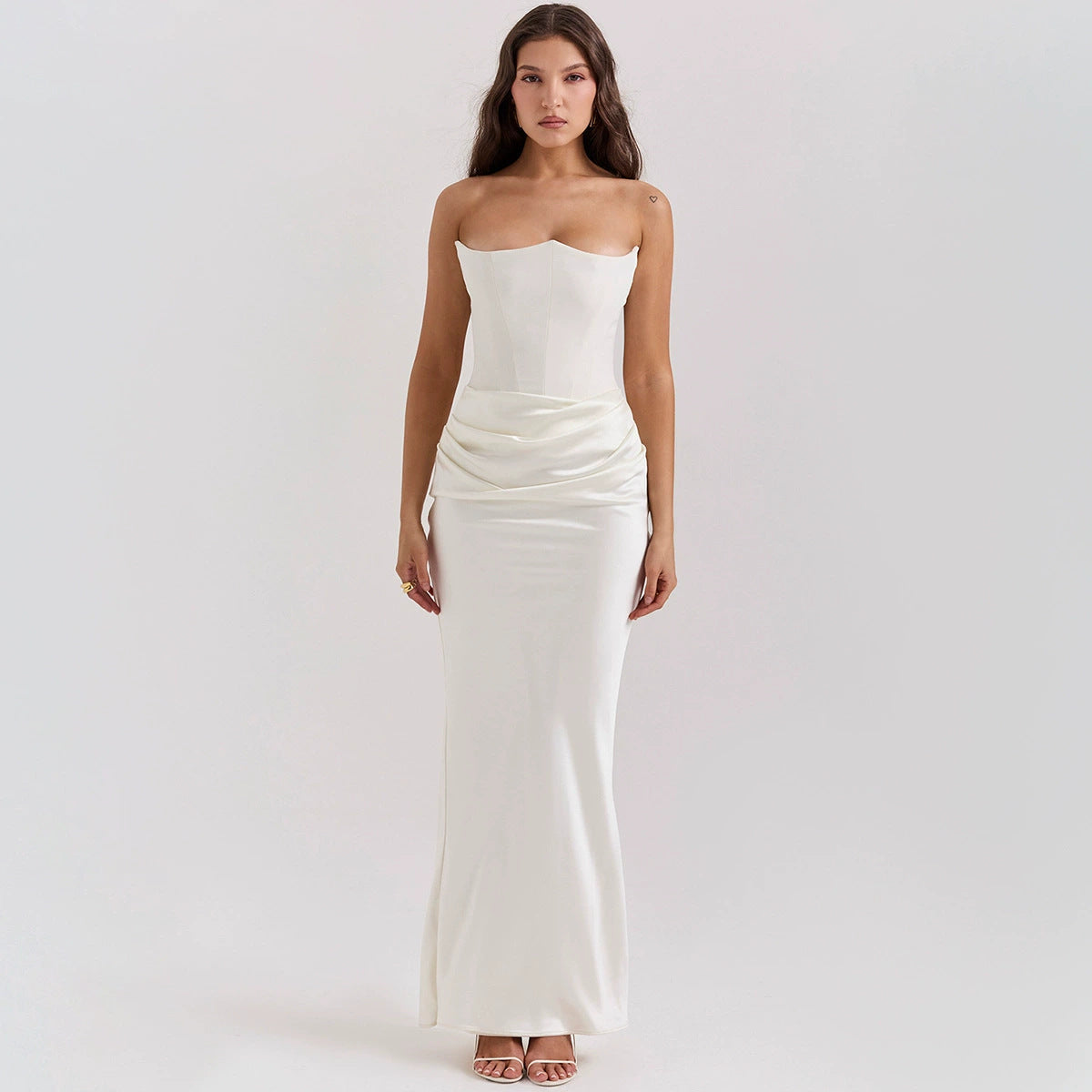 New Waist Hip Dress Satin Tube Pleated Stitching
