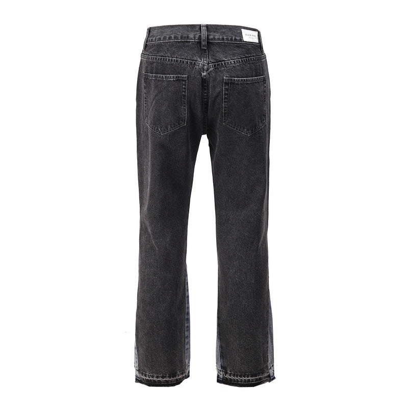 Washed Vibe Style Loose Splicing Micro-Flared Trouser Leg Jeans