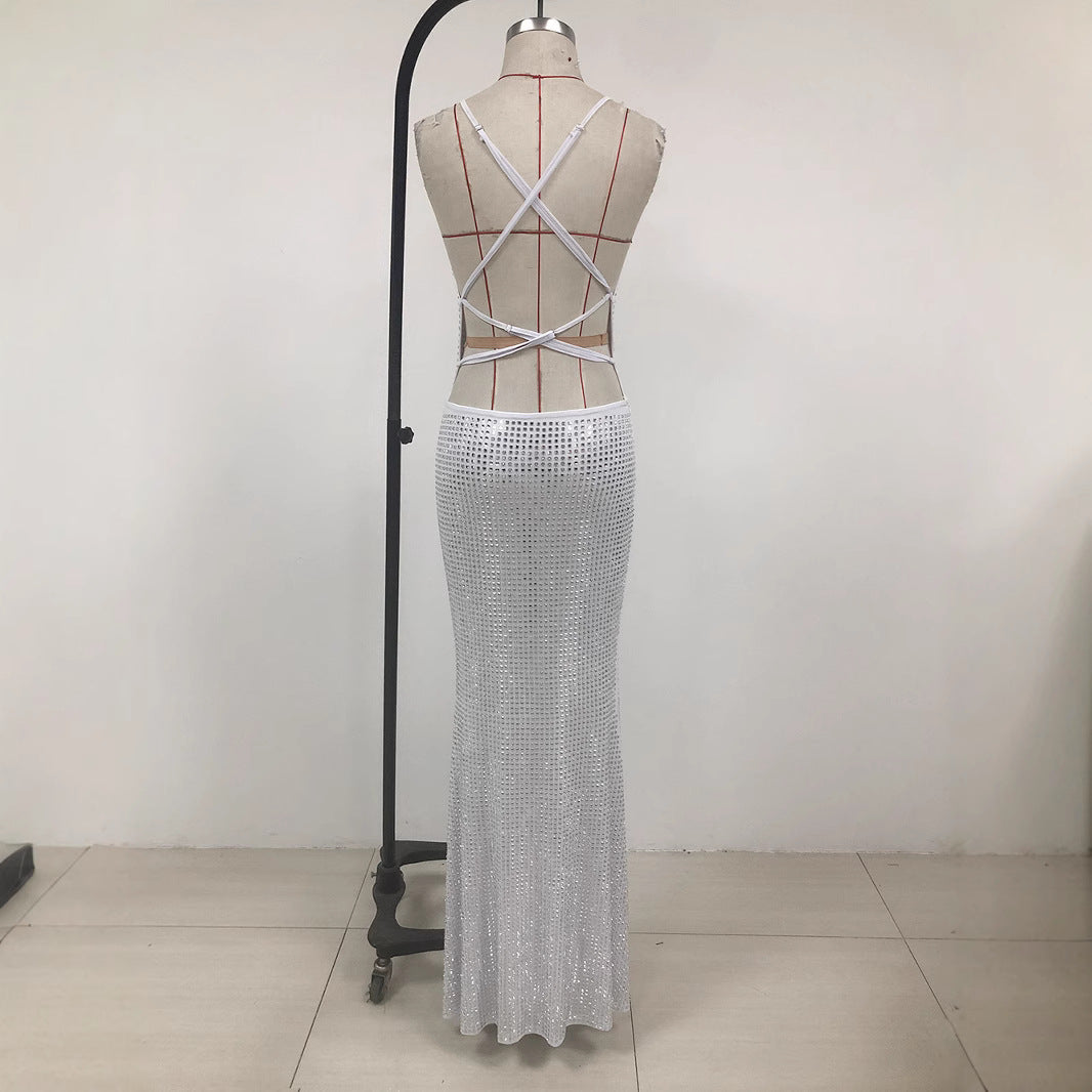 Women’s Sexy Sleeveless Hanging Neck Dress | Hollow Open Shoulder Long Dress, European & American Style