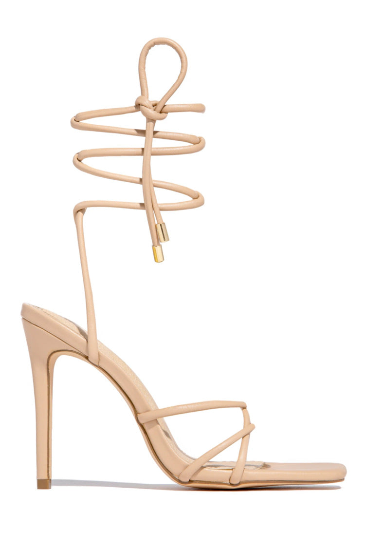 Summer New Sandals Women's Large Size Women's Shoes Thin Heel Open Toe Back Lace Up Super High Heel Women's Shoes