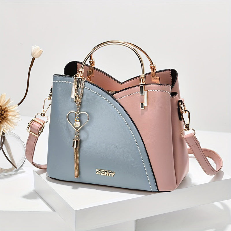 Women’s Contrast Color Handbag | Large-Capacity Shoulder & Messenger Bag