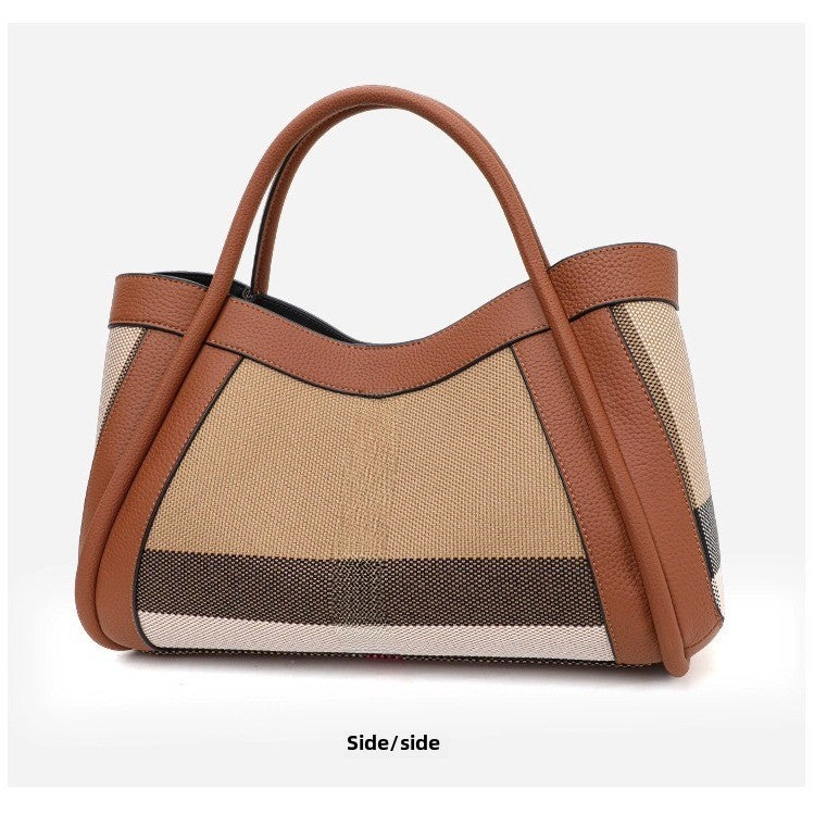 2024 European & American Fashion Large Leather Handbag | Women’s Plaid Cowhide Wings Bag
