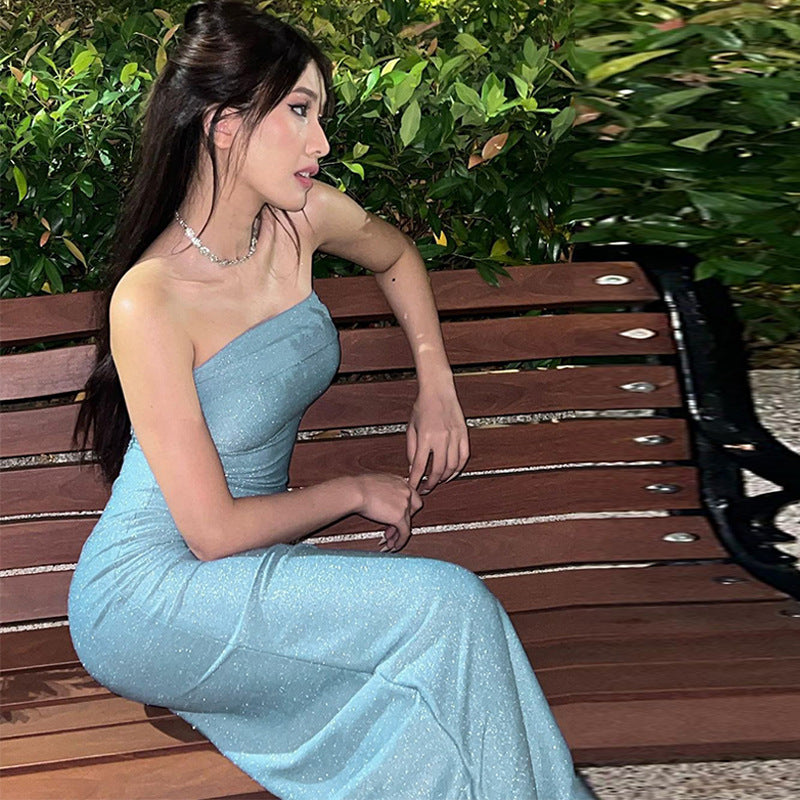 Women’s Fashion Strapless Dress – Sexy Slim-Fit Bright Color Temperament Dress for Wholesale and Retail