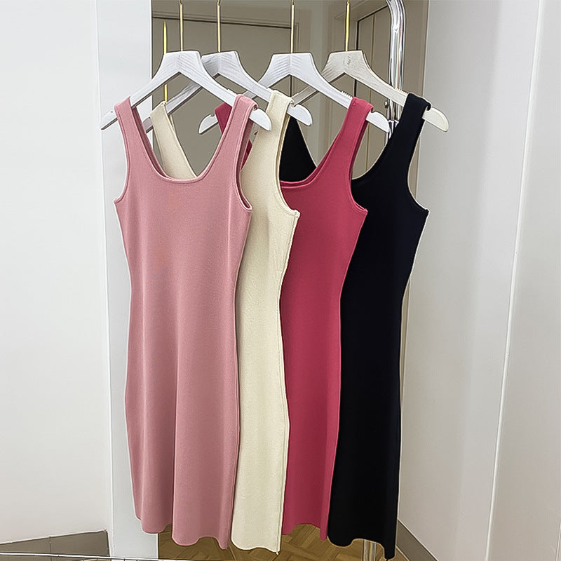 Women’s Polyester Sling Knitted Mini Dress | Slim-Fit Sleeveless Short Dress