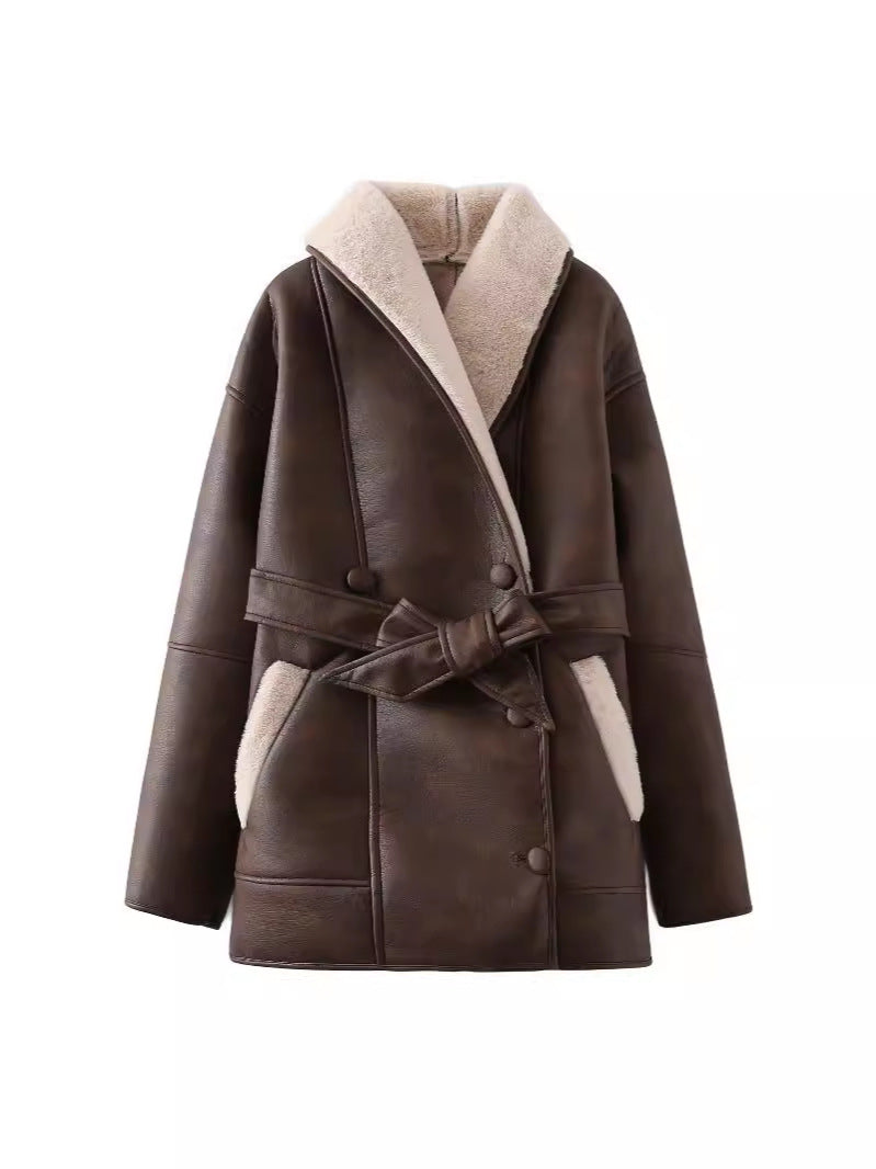 Lace-Up Padded Leather Coat