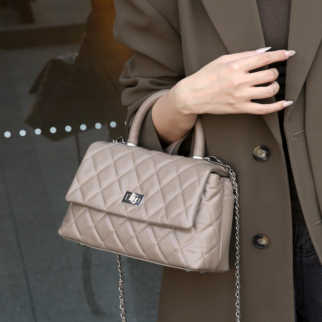 Classic Chanel-Style Crossbody Bag In Top-Layer Cowhide With High-End Embroidery, Light Luxury Commuter Soft Leather Handbag
