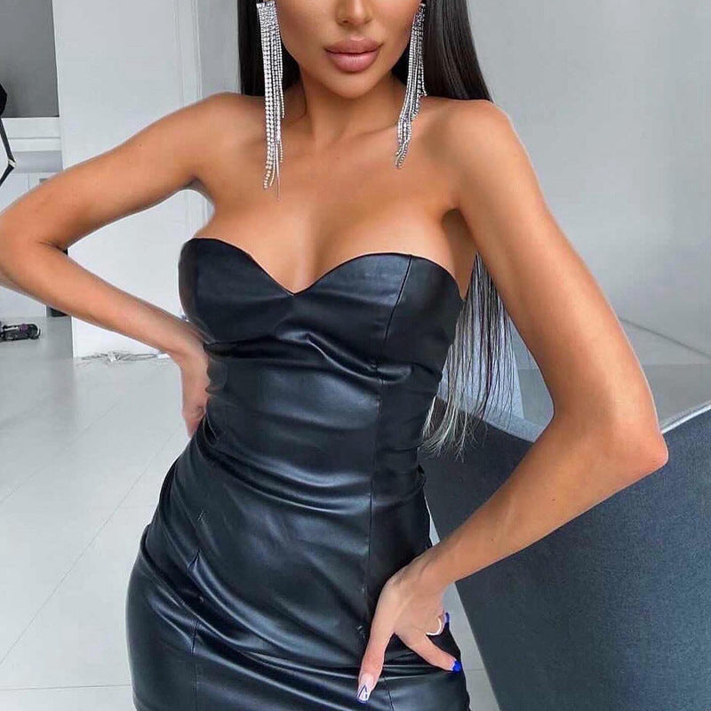 Women’s Solid Color Sexy Tube Top Bodycon Dress – Slim Waist, Hip-Hugging Nightclub Outfit