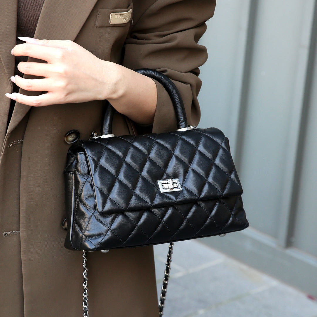 Classic Chanel-Style Crossbody Bag In Top-Layer Cowhide With High-End Embroidery, Light Luxury Commuter Soft Leather Handbag