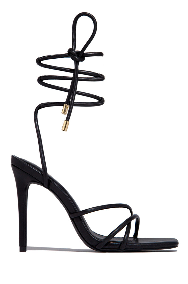 Summer New Sandals Women's Large Size Women's Shoes Thin Heel Open Toe Back Lace Up Super High Heel Women's Shoes