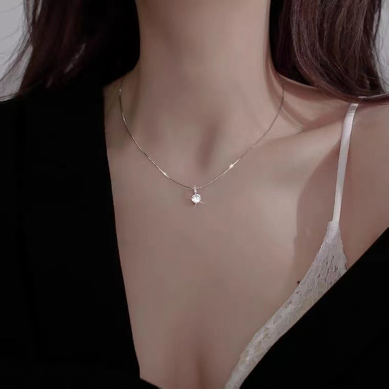 Sterling Silver Zircon Clavicle Chain  Light Luxury Niche Design Cold Style Exquisite