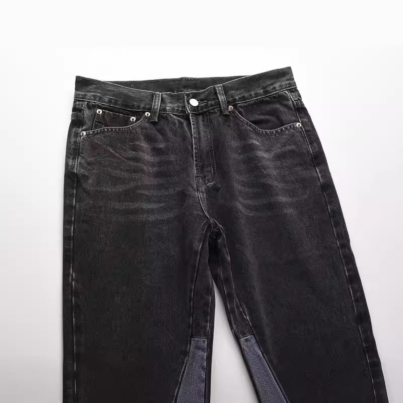 Washed Vibe Style Loose Splicing Micro-Flared Trouser Leg Jeans