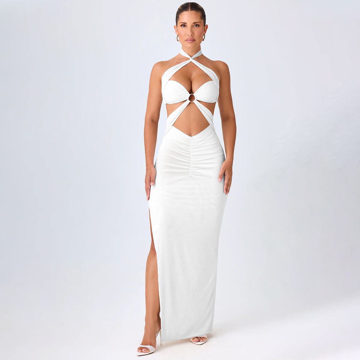 Women’s Cross-Shoulder Backless Bodycon Dress | Hollow-Out Pleated Summer Dress, European & American Style