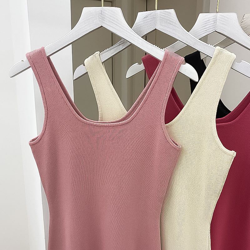 Women’s Polyester Sling Knitted Mini Dress | Slim-Fit Sleeveless Short Dress