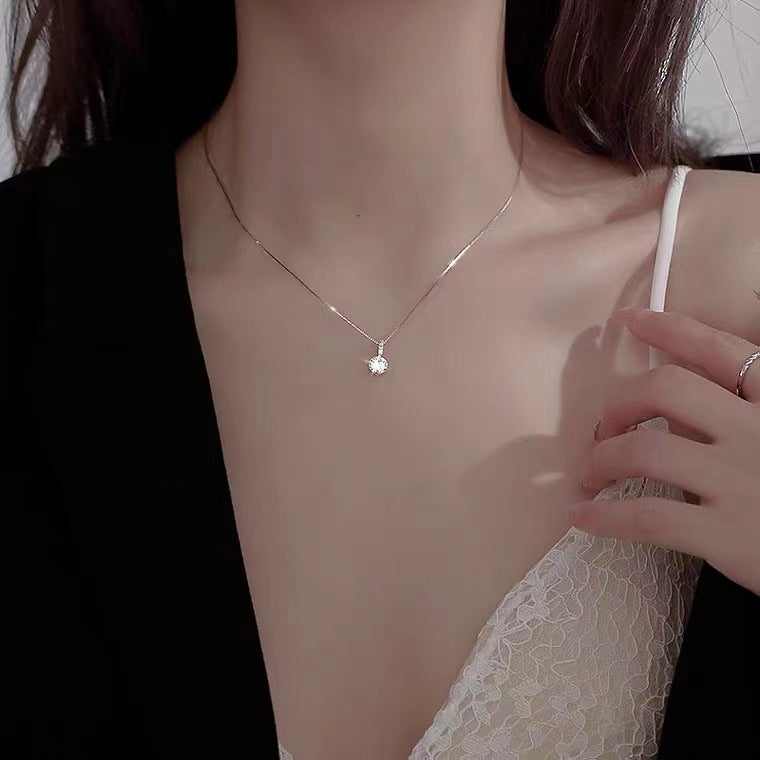 Sterling Silver Zircon Clavicle Chain  Light Luxury Niche Design Cold Style Exquisite