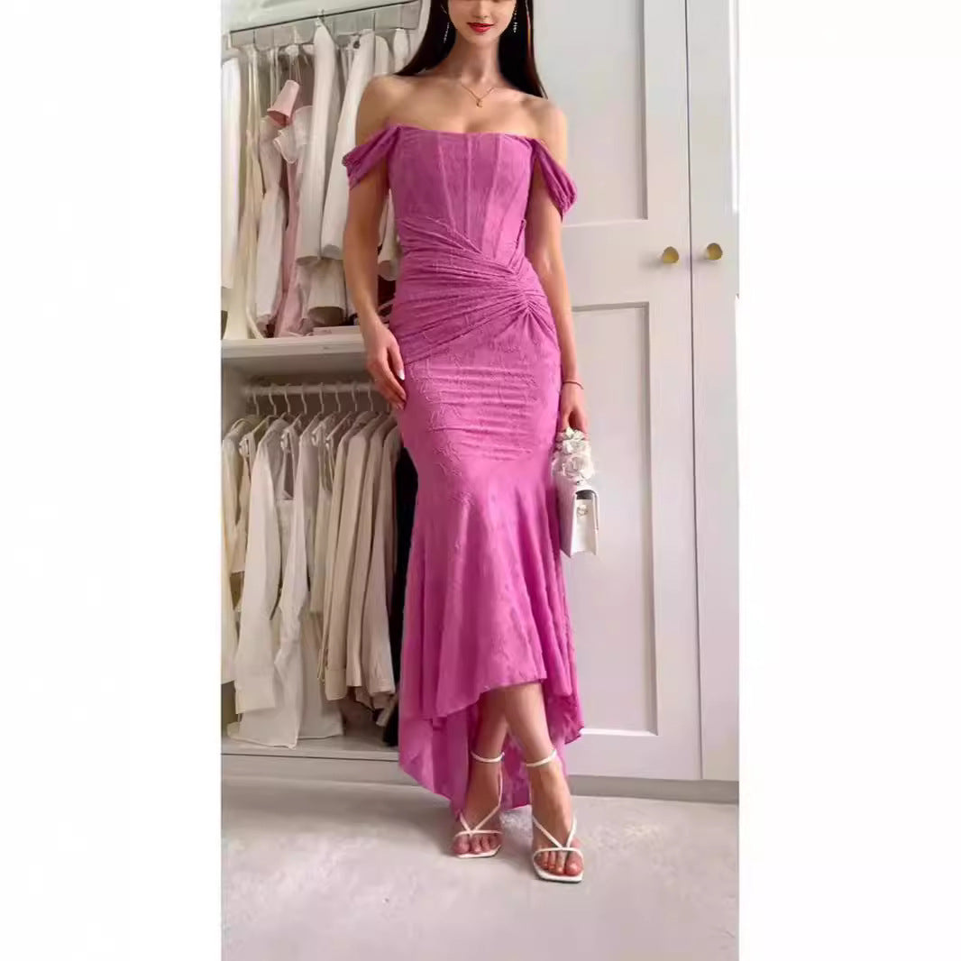 Women’s Pleated Lace Jacquard Strap Dress | Sexy Socialite Niche Design Dress