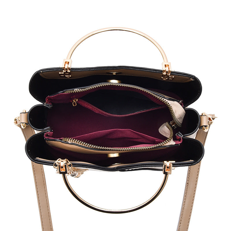 Women’s Contrast Color Handbag | Large-Capacity Shoulder & Messenger Bag
