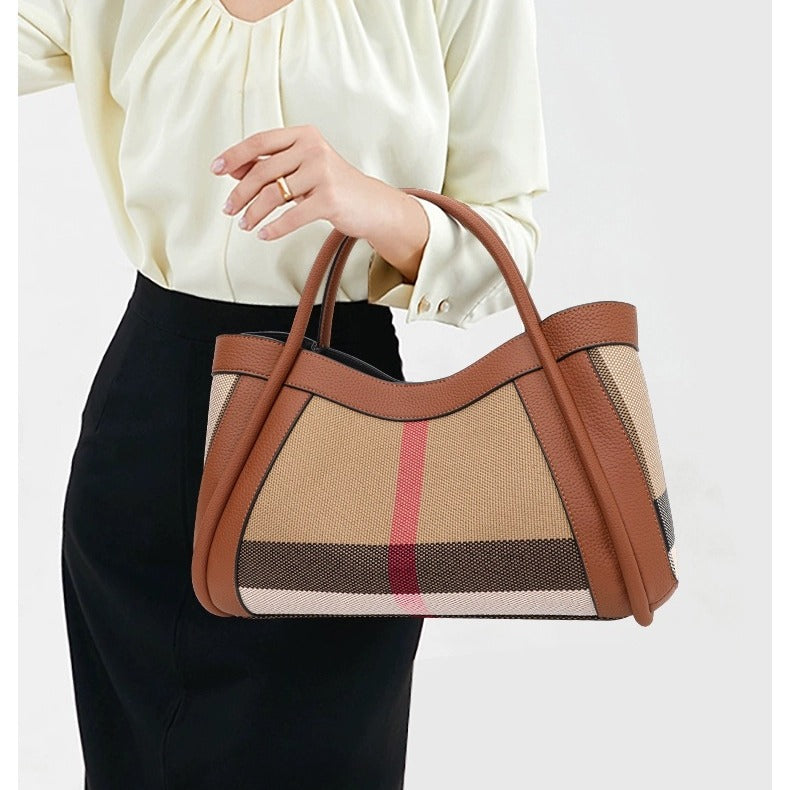 2024 European & American Fashion Large Leather Handbag | Women’s Plaid Cowhide Wings Bag