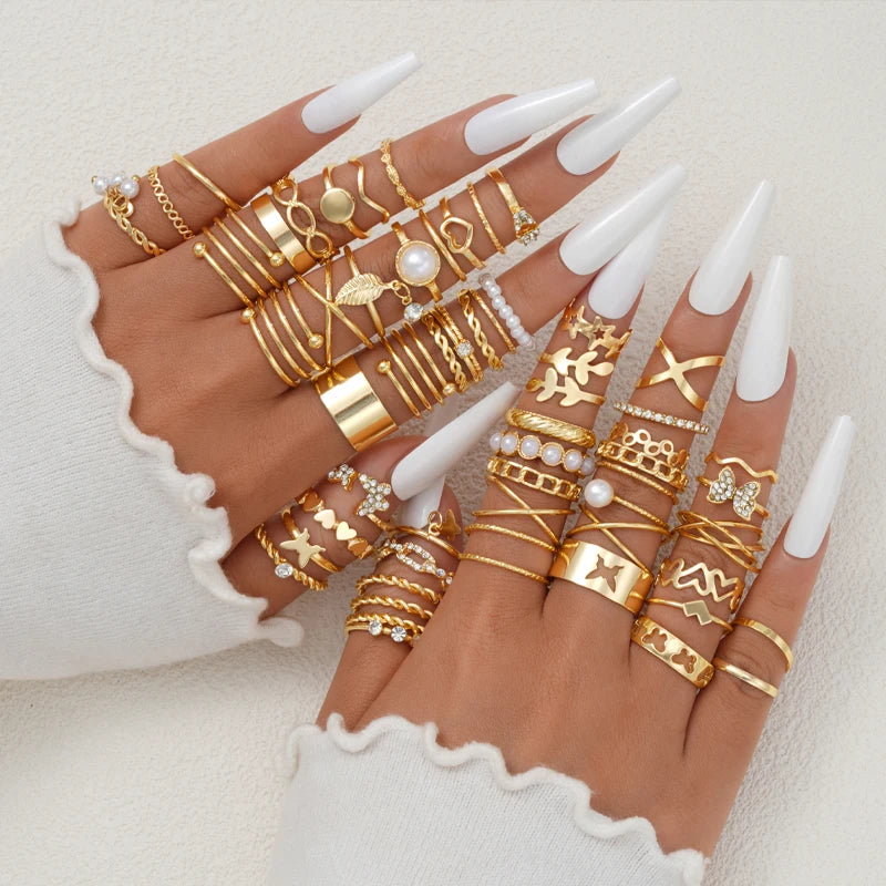 58PCS Vintage Heart Snake Butterfly Rings Set for Women