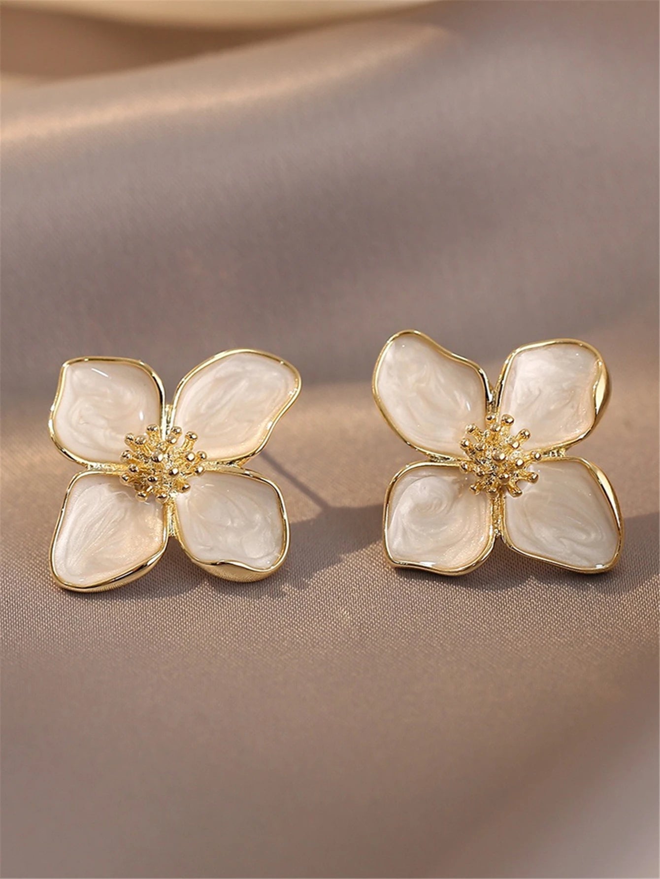 Hibiscus Dropped Glaze Flower Stud Earrings for Women