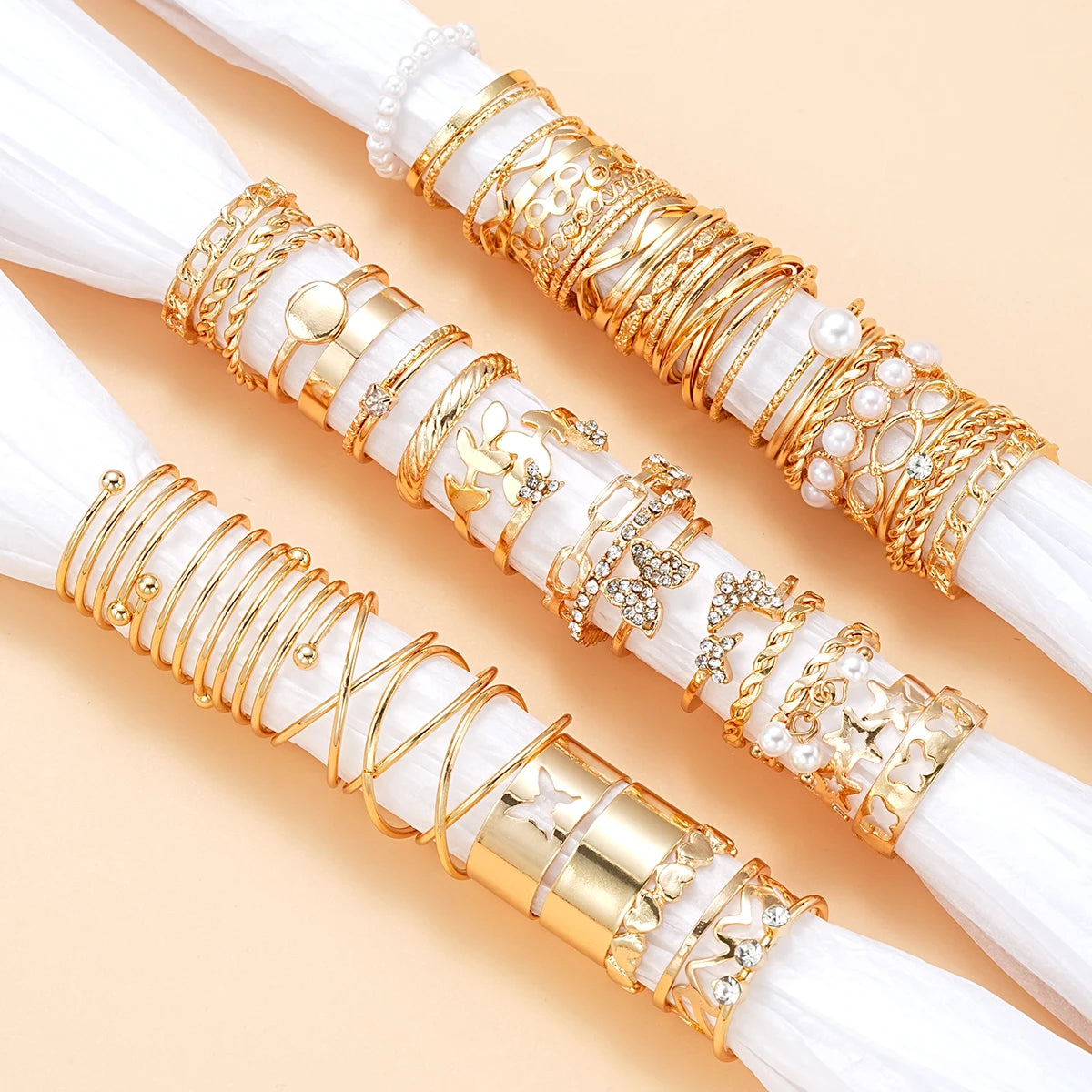 58PCS Vintage Heart Snake Butterfly Rings Set for Women