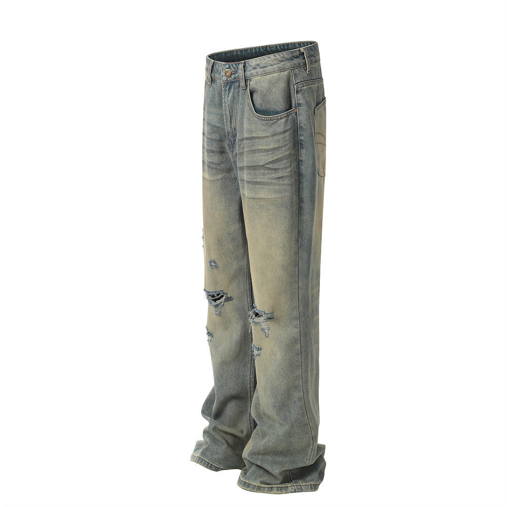 Heavy Industry Washing Hole Denim Trousers Men