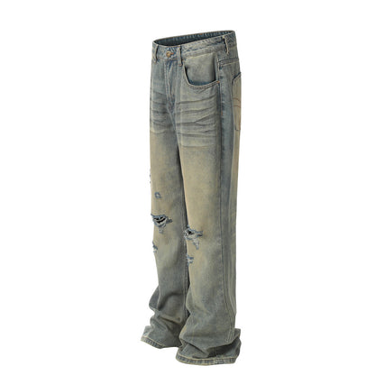 Heavy Industry Washing Hole Denim Trousers Men